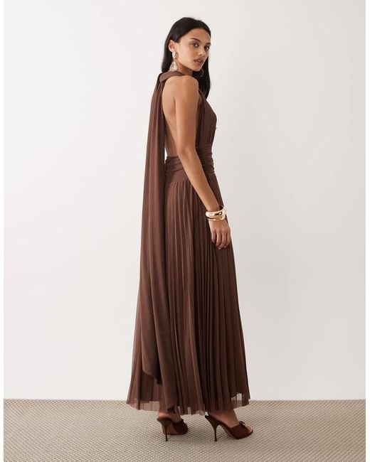 Abercrombie & Fitch Brown Multiway Halter Neck Open Back Maxi Dress