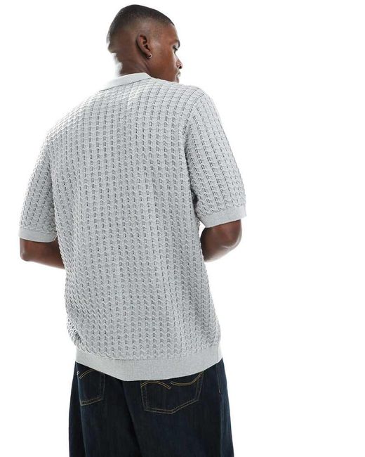 Jack & Jones Gray Knit Button Through Polo for men