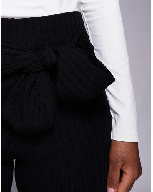 ASOS Blue High Waist Tie Belt Waist Flare Trouser
