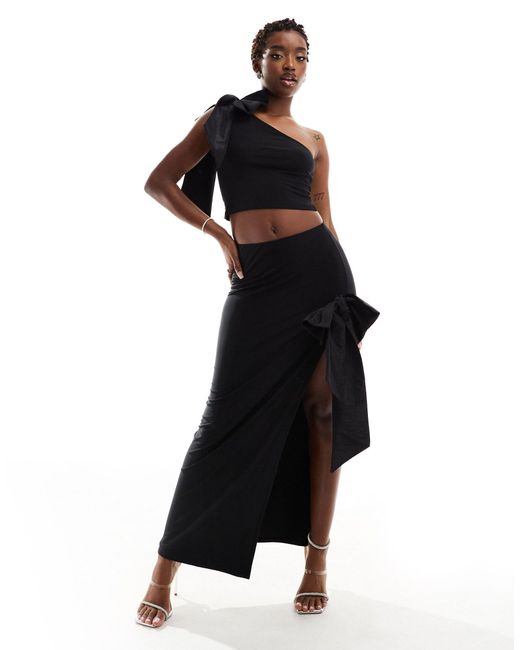 ASOS Black Co-ord Maxi Skirt With Extreme Split And Bow Detail