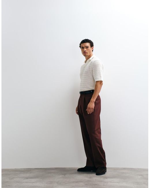 Only & Sons White Open Knit Split Neck Polo for men