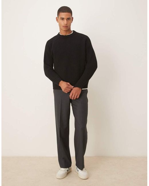 ASOS Black Oversized Heavyweight Knitted Wool Blend Rib Jumper for men