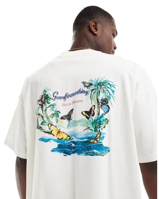 Good For Nothing White Tropical Graphic T-shirt for men