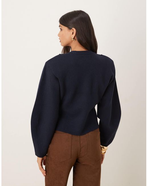 ASOS Blue Structured Waisted Jumper With Shoulder Pads