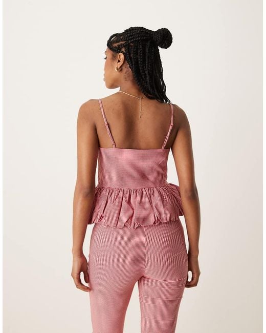 Mango Pink Gingham Ruched Hem Cami Co-ord