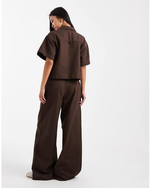 Pieces Brown Textured Twill Wide Leg Trouser Co-ord
