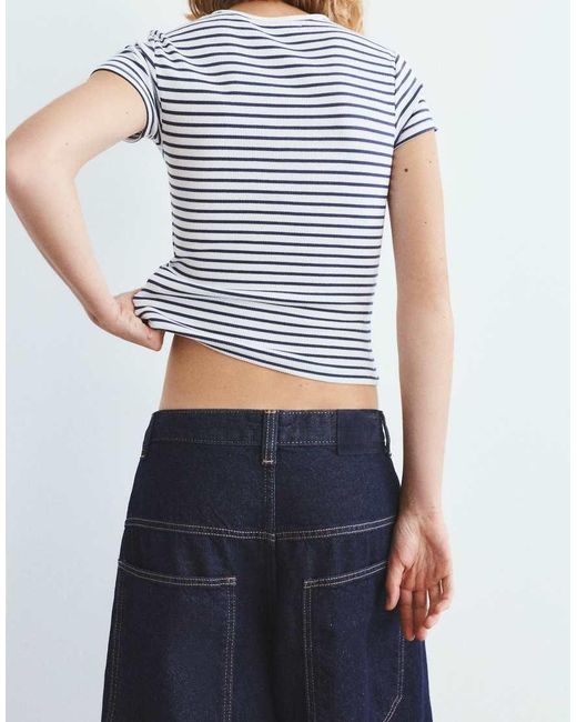 Pull&Bear Blue Ribbed Short Sleeve T-shirt