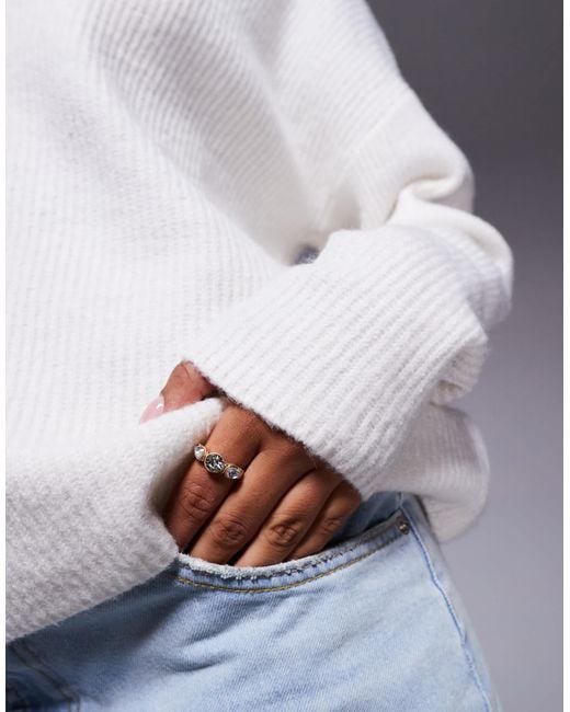 Aria Cove Gray Knit Crew Neck Ribbed Cuff Sweater