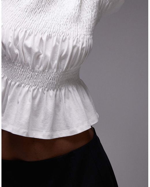 TOPSHOP White Shirred Panel Tee
