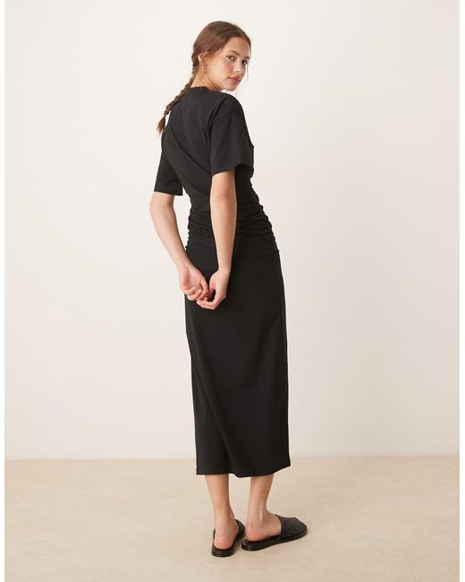 ASOS Black Crew Neck Midaxi T-Shirt Dress With Ruched Sides