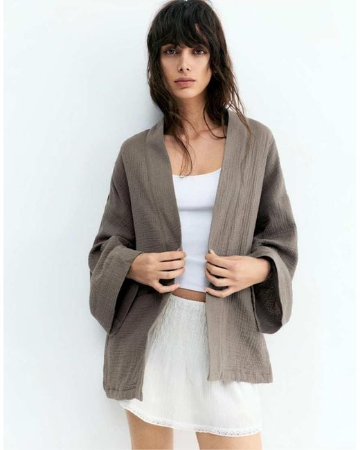 Pull&Bear Gray Crepe Kimono