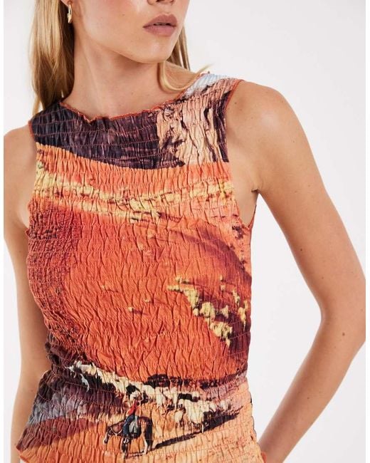 ASOS Shirred Jersey Vest With Western Road Print