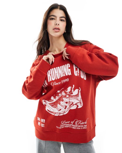 ASOS Red Oversized Sweatshirt With Running Club Graphic
