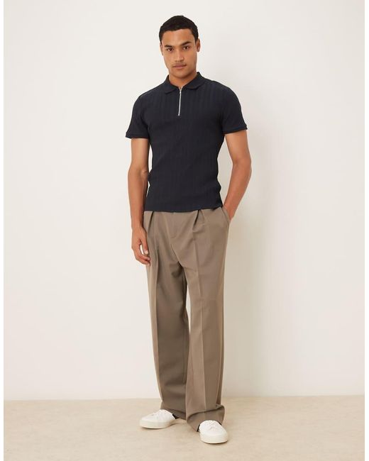ASOS Black Muscle Fit Smart Ribbed Polo With Zipper for men