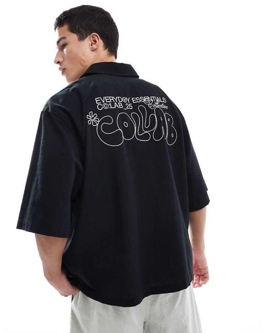 ASOS Blue Boxy Oversized Shirt With Back Print for men