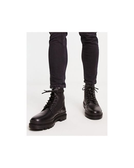 Red Tape Black Chunky Sole Lace Up Boots for men