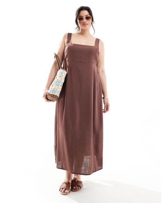 Asos design curve - robe d'été mi-longue à encolure carrée avec liens dans le dos - chocolat ASOS en coloris Brown