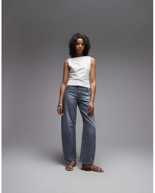 ASOS Gray Polyamide Slinky Boat Neck Top