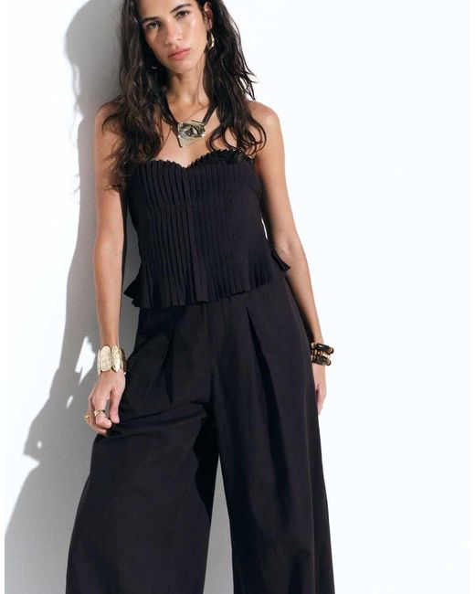 ASOS Black Cotton Linen Bandeau Jumpsuit With Narrow Pintuck Bodice