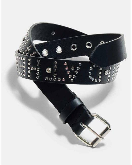 Stradivarius White Studded Slogan Belt