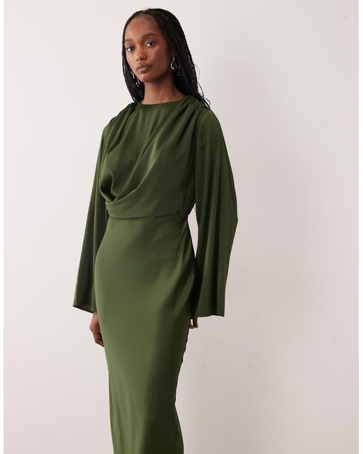ASOS Green Asos Design Tall Flute Sleeve Draped Maxi Dress