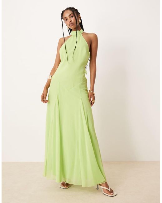 ASOS Green Chiffon Halter Dropped Waist Maxi Dress