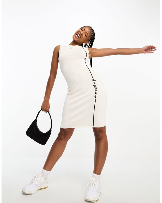Armani Exchange White Text Logo Fine Knit Midi Dress