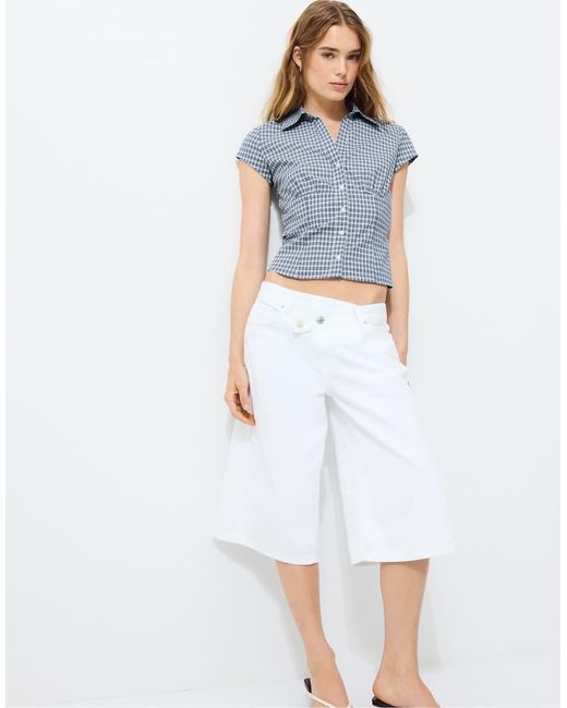 Stradivarius Blue Short Sleeve Under-bust Seam Shirt