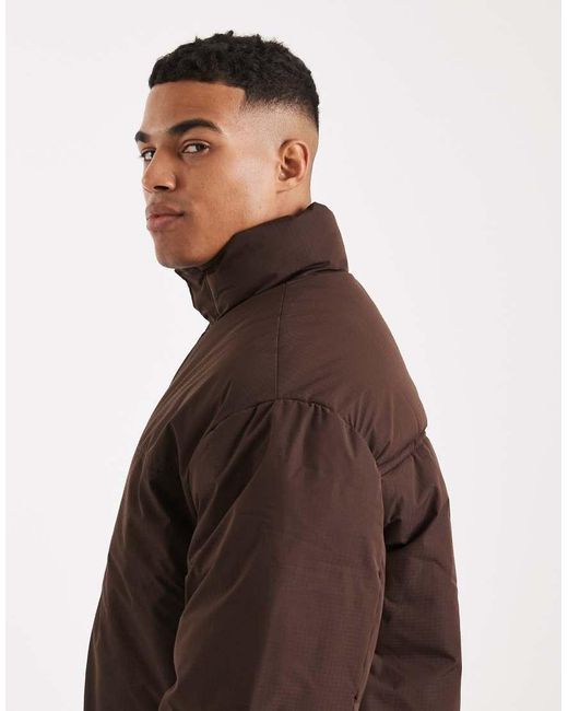 Only & Sons Brown Oversized Ripstock Puffer for men