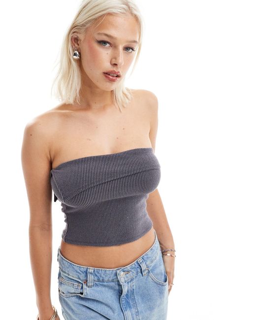 Collusion Blue Rib Bandeau Top With Foldover