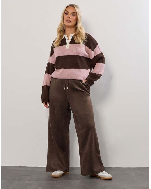 Yours Clothing Brown Faux Suede Wide Leg Trousers