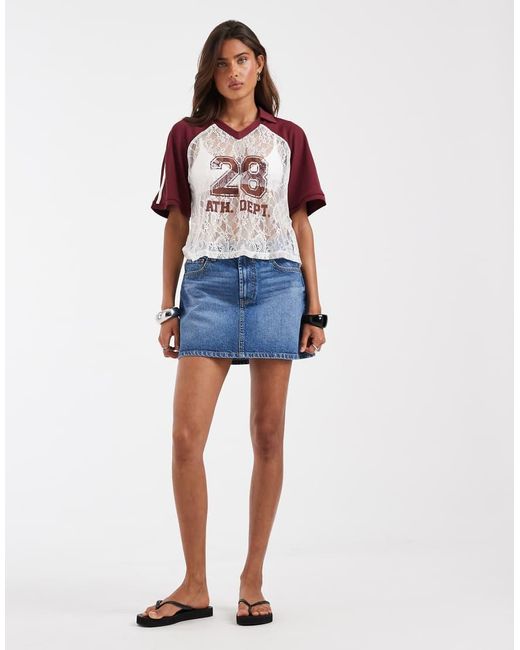 ASOS Red Boxy Cropped Lace Football Shirt