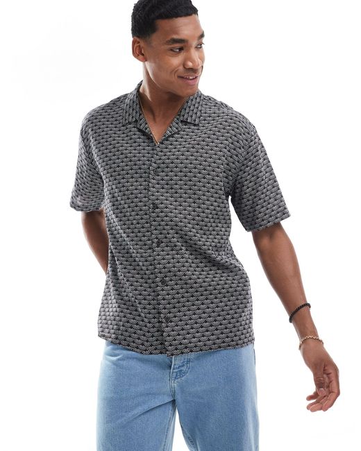 Threadbare Gray Short Sleeve Printed Revere Collar Shirt for men