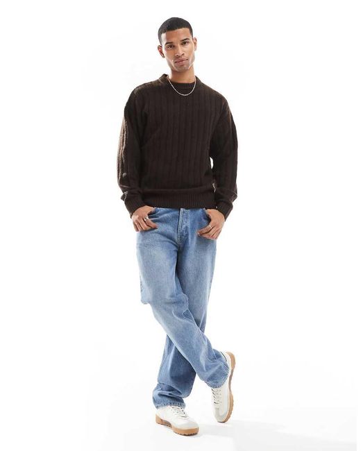 Maglione Oversize A Coste Larghe di Jack & Jones in Black da Uomo