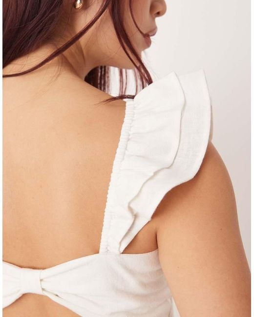 esmé studios Natural Esmee Shirred Beach Dress With Frill Straps