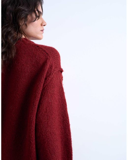 TOPSHOP Red Knitted Wool Blend Fluffy Exposed Seam Easy Jumper