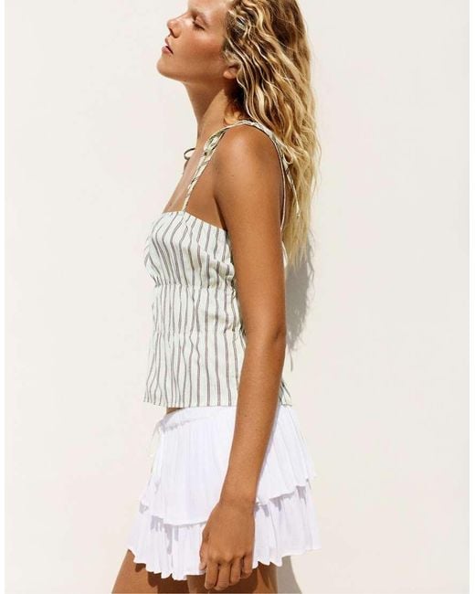 Pull&Bear White Striped Gathered Strappy Top