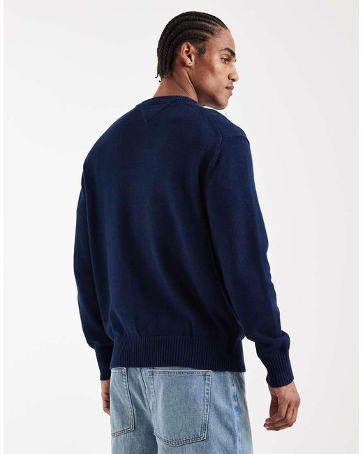 Tommy Hilfiger Blue Cotton Waving Flag Logo Knit Sweater for men
