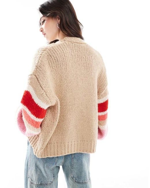 French Connection Red Monroe Stripe Sleeve Cardigan