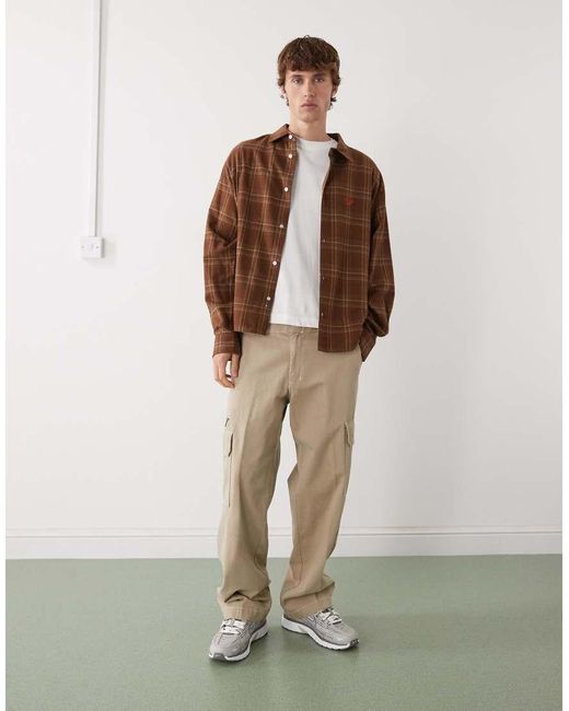 Prohibited Brown Long Sleeve Flannel Shirt for men