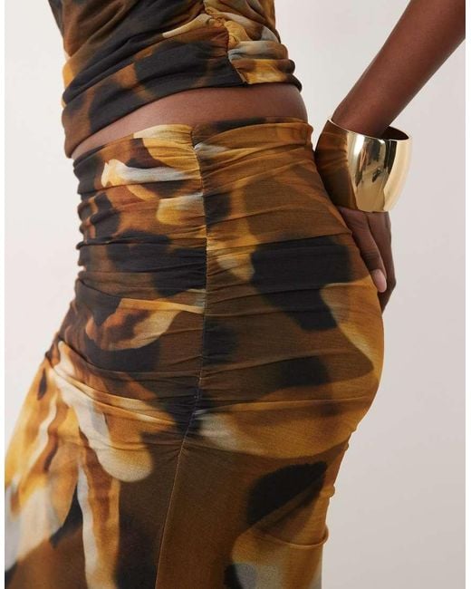 ASOS Natural Co-Ord Mesh Midi Skirt With Ruching