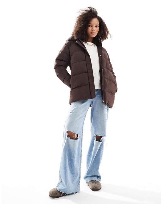 Threadbare Brown Mid Length Puffer Jacket