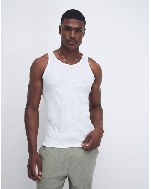 Jack & Jones White Ribbed Muscle Fit Tank Top for men