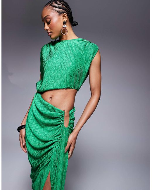 asos metallic green dress ASOS Design - Metallic Plisse Cross Back Midi Dress - Women - Polyester - 12 US