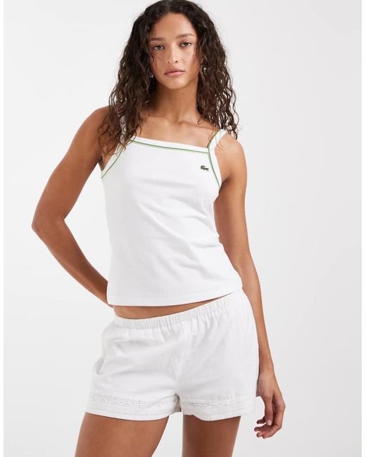 Lacoste White Vest Top With Contrast Piping