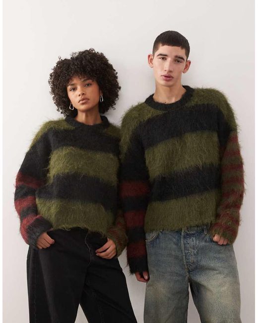The Ragged Priest Black Striped Fluffy Jumper