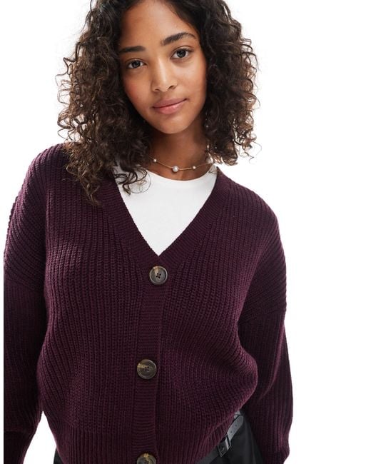 Vero Moda Purple – grob gerippte strickjacke