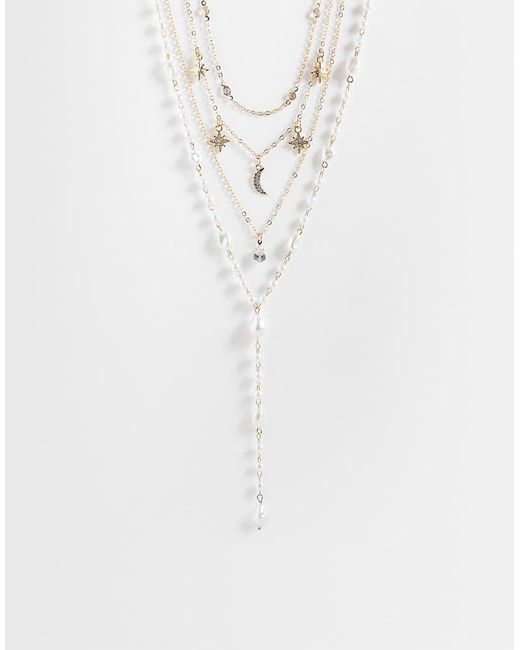 Pieces White Multi-Chain Trailing Necklace