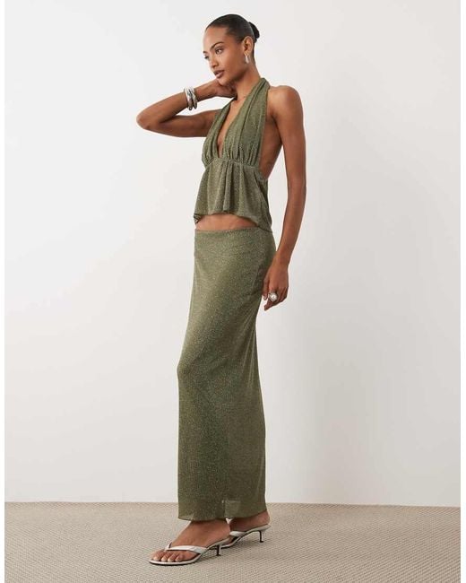 Gina Tricot Green Mix & Match Plunge Peplum