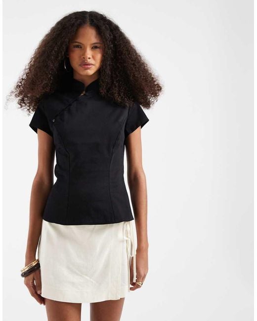 ASOS Black Mandarin Collar With Asym Button Detail Top